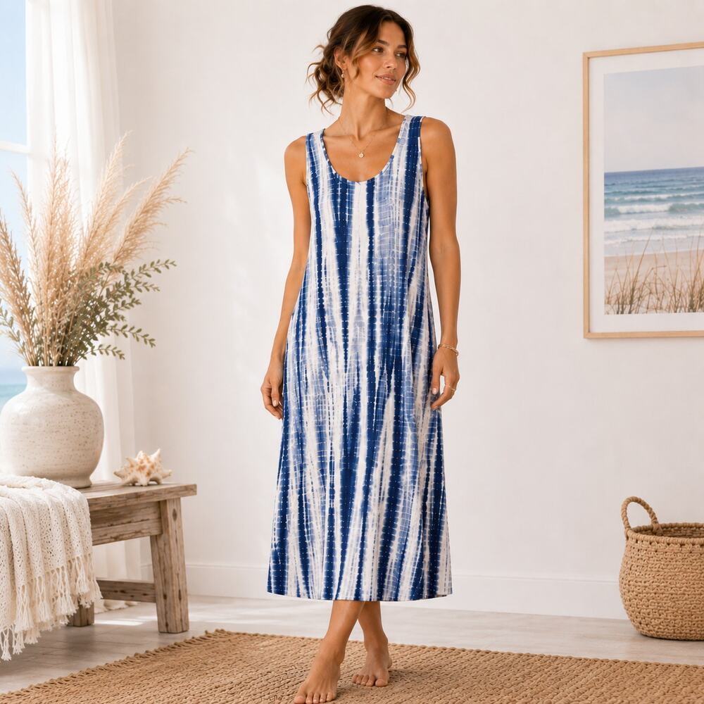 West Loop Sleeveless Shift Dress Womens Size 2XL Blue Tue Dye Hippie Boho NWT